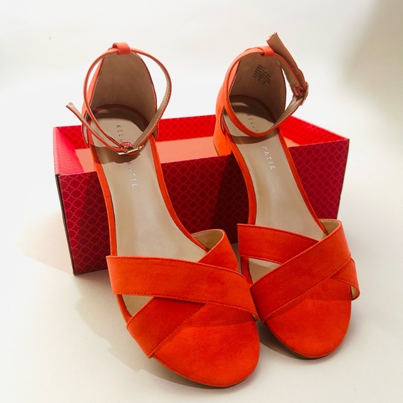 Kelly & Katie Vibrant Faux Suede Orange Sandals - Picture 3 of 5